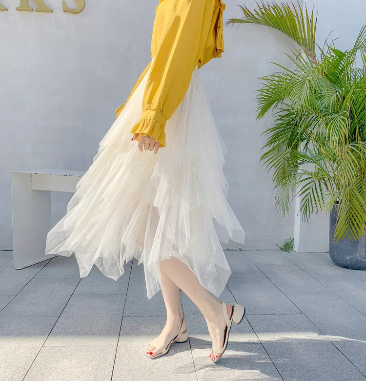 Женские фатиновые юбки, s Faldas Mujer Moda,, модные, эластичные, высокая талия, сетка, пачка, макси, плиссированная, длинная, миди, Saias Jupe, Женская юбка