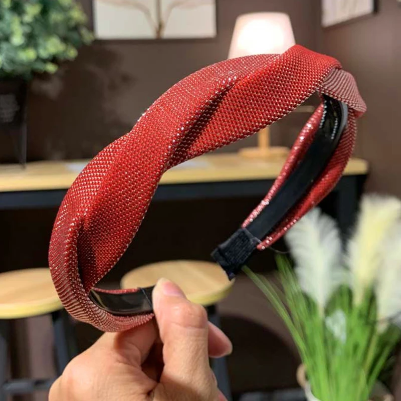 Leveo Twist Hairband для женщин Глянцевая s-образная головная повязка для волос ободок для девочек Новые плетеные головные повязки обруч для волос аксессуары - Цвет: Orange Red