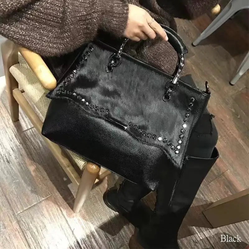 Модная Дизайнерская кожаная меховая мягкая кожаная женская сумка из двух частей, женская сумка через плечо, женская сумка-мессенджер, повседневная сумка - Цвет: 1