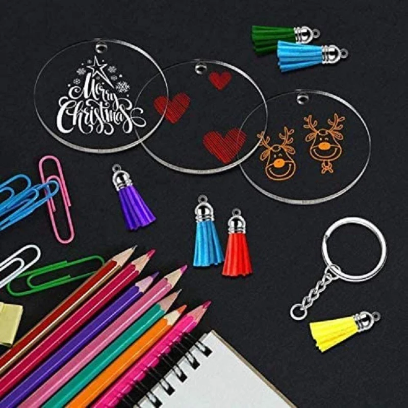 

Creative DIY Handicraft Souvenirs Transparent Round Acrylic Key Angel Wings Keychain Pendant