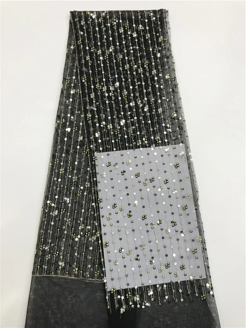 

Нигерийская Тюлевая кружевная ткань с блестками, Африканское кружево, 2021 черная Высококачественная французская сетчатая кружевная ткань, 5...