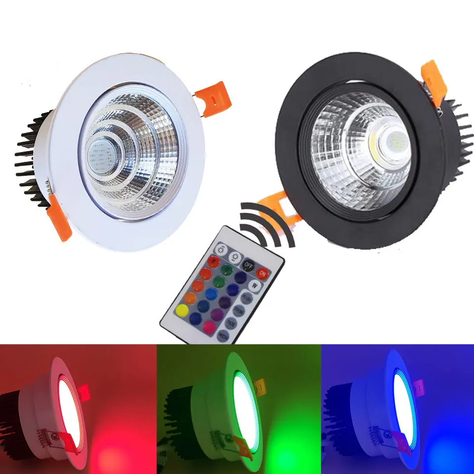 GD 1 шт., 3 Вт, 6 Вт, 9 Вт, RGB светодиодный потолочный светильник, сменный цвет, встраиваемый точечный AC85-265V с регулируемой яркостью, RGB прожектор с пультом дистанционного управления
