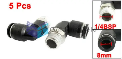 

5 Pcs 1/4BSP Male to 8mm Air Pneumatic Elbow Quick Connect Connectors