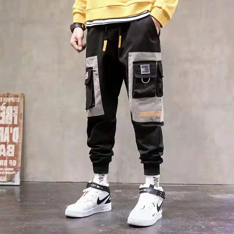 2019 INS Europe Buckle Ribbons Pockets Joggers Cargo Harem Pants Streetwear Men Autumn Hip Hop Casual Sweatpants Male | Мужская одежда