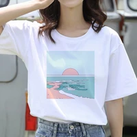 aesthetic tshirts short sleeve casual white top tee female harajuku t shirts woman clothes great wave and sunrise printed women