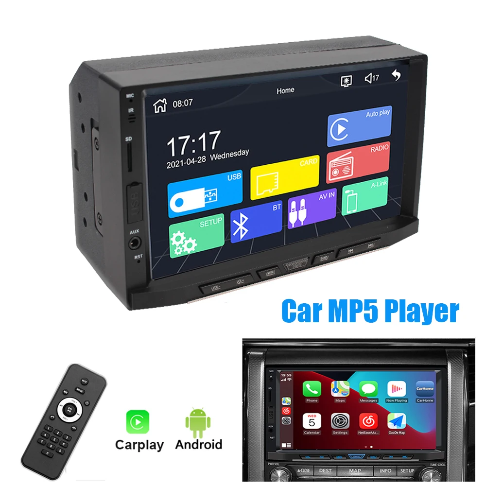 

Автомагнитола Carplay с 7-дюймовым HD экраном, BT 5,0, GPS-навигацией, mp5-плеером, 7 цветов подсветки