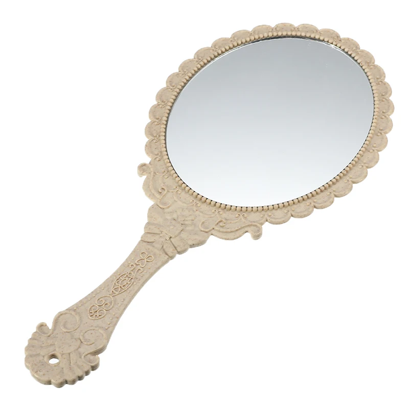 Oval beige Дамское зеркальце пластиковое Дерево Круглый/зубы/прямоугольная форма макияж зеркала Карманное зеркальце Косметика держится для дам красота комод - Цвет: Oval beige