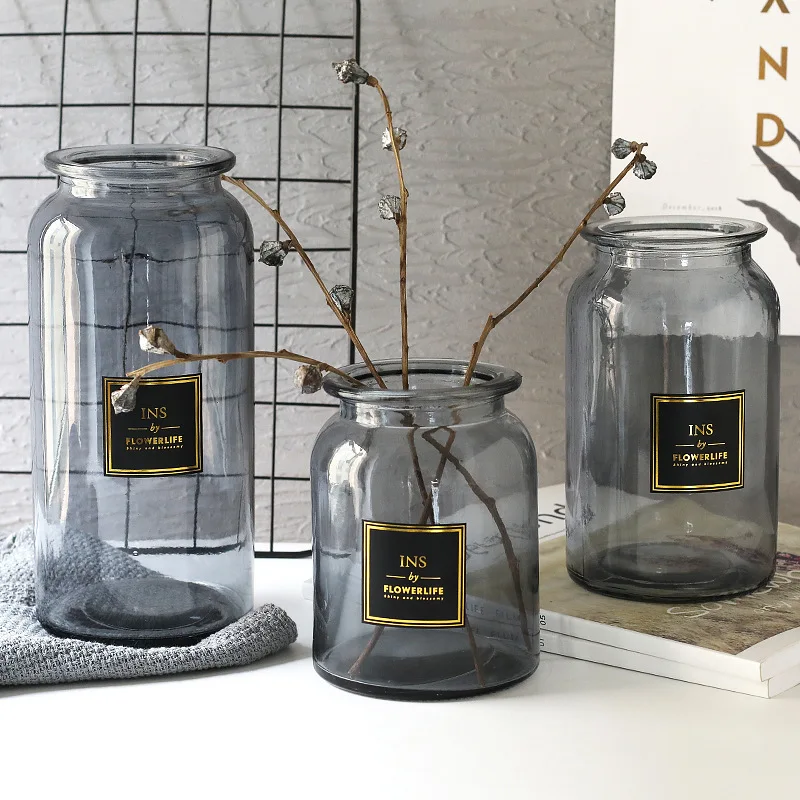

Nordic Glass Vase Hydroponic Plant Vase Hot Gold Stamping English Stickers Transparent Vase Desktop Ornaments Home Decoration