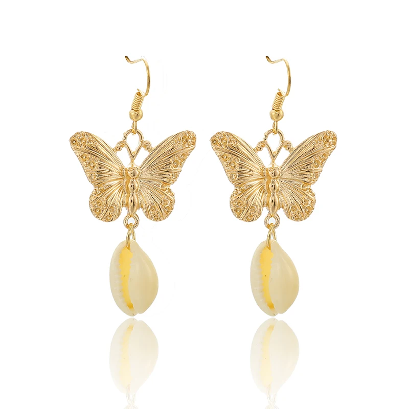 Модные серьги подвески Tocona в виде бабочки для женщин богемные Подвески ракушек
