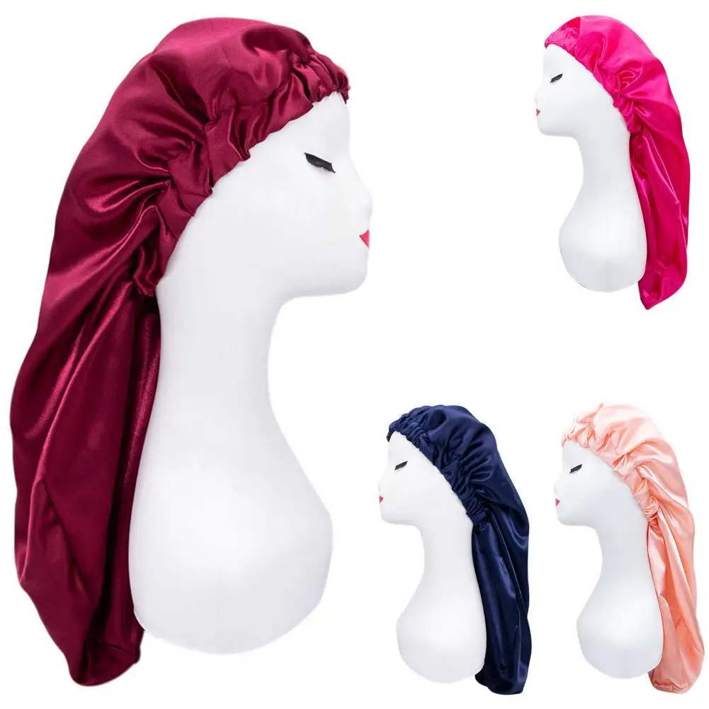 

Elastic Stain Bonnet Breathable Multifunctional Wide Edge Long Hair Sleeping Hats Wrap Bonnet for Female
