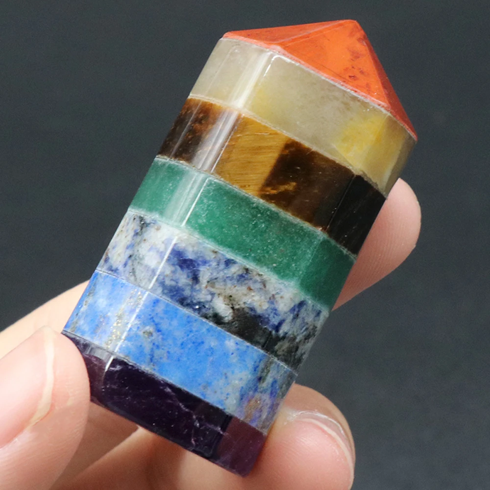 

Natural Semi-precious Stone Furnishing Articles Seven Chakras Color Ball Six Angle DIY Jewelry Making Rock specimens Gift