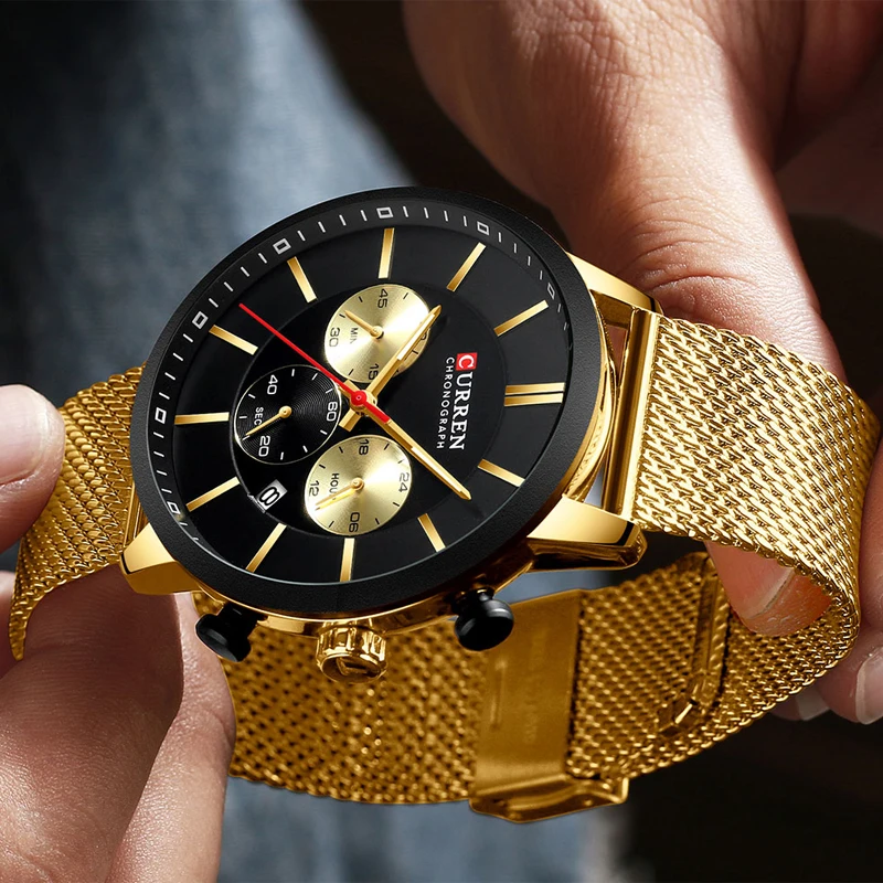 

Top Luxury Men Quartz Watches CURREN Fashion Business Watches Men's Casual Waterproof Wristwatch Stylish Mesh Belt Clock Male