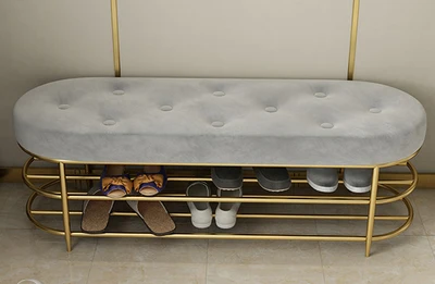 

Light luxury shoe stool sofa with cabinet home door soft cushion seatable rack wear