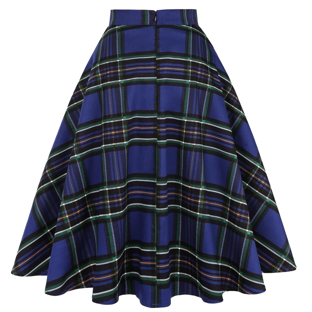 Юбка миди женская хлопковая в клетку длинная свободная юбка с завышенной талией