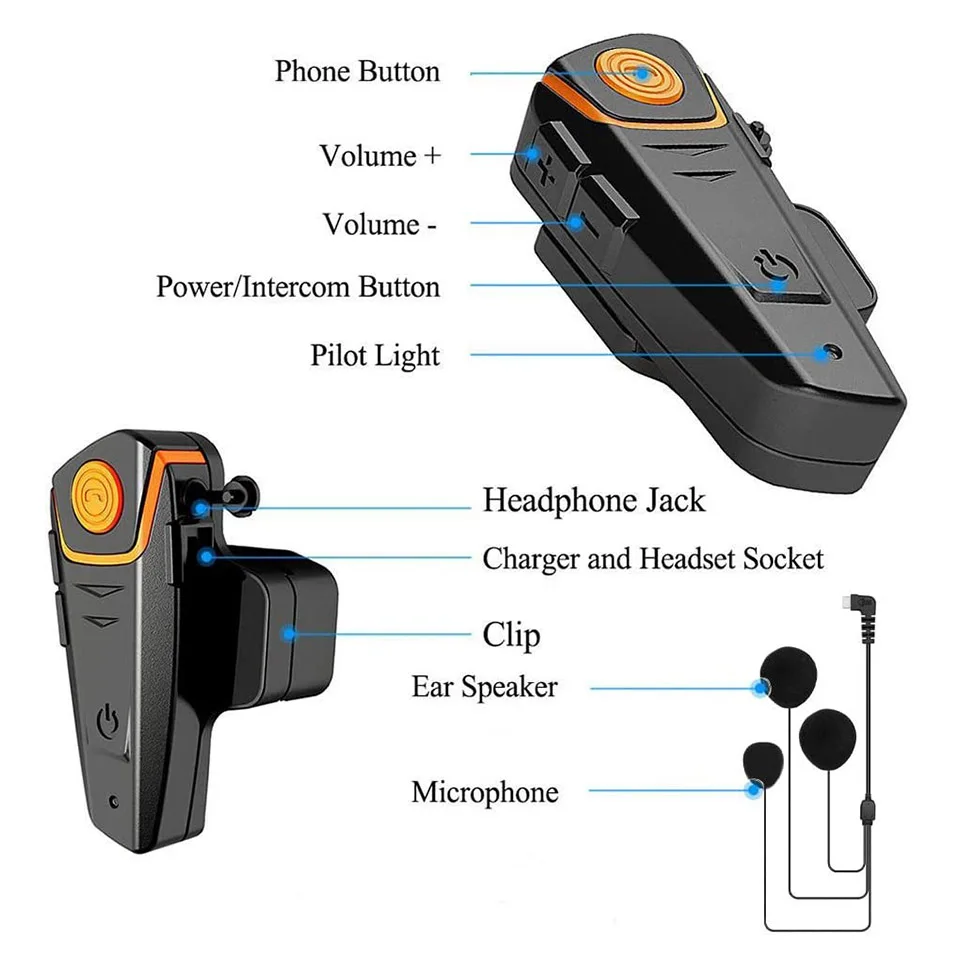 Bluetooth гарнитура для мотоциклетного шлема водонепроницаемая с микрофоном