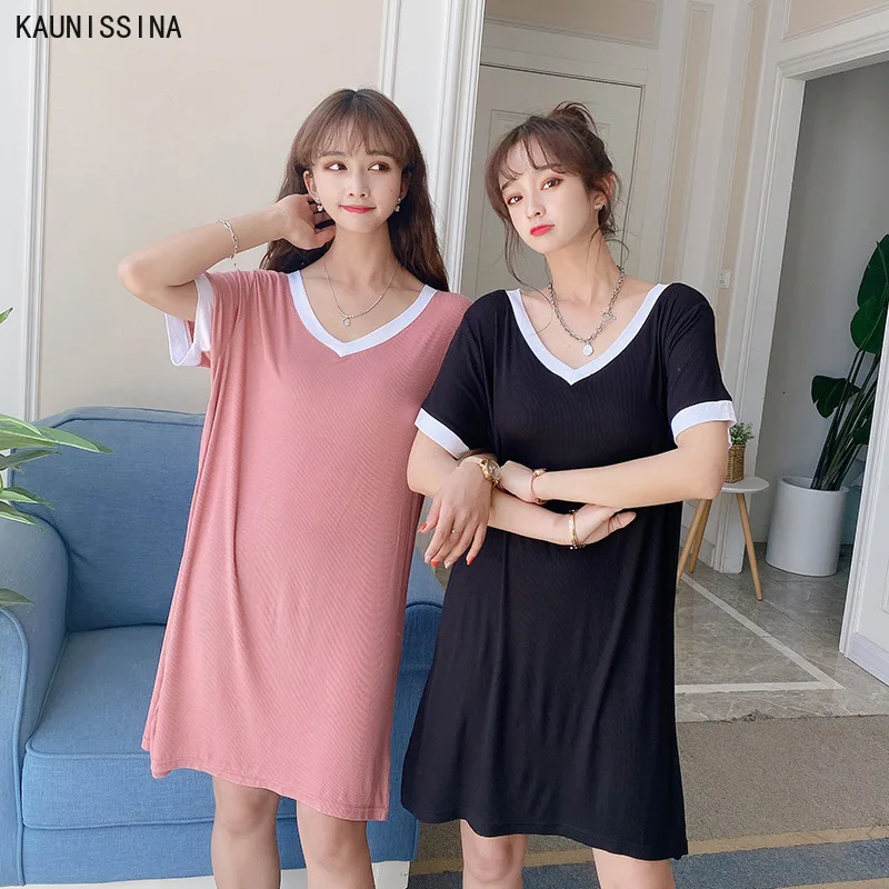 

Women Nightgowns Modal Night Dress Soft Short Sleeve V-Neck Casual Home Dress Night Shirt Nighty Sleepwear Nightwear Sleepshirts