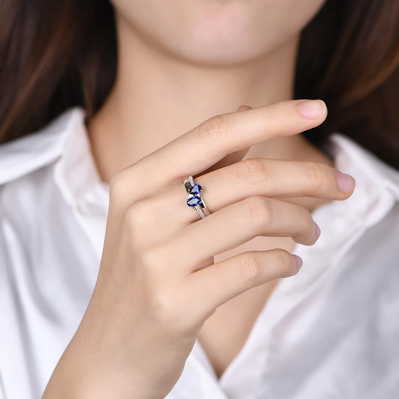 Обручальное кольцо унисекс с синим сапфировым серебром для влюбленных