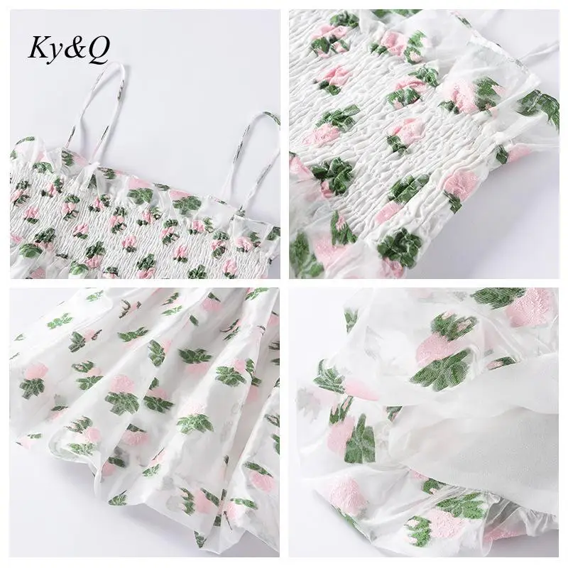 Summer Fashion French Sexy Flower Suspender Vest Cute Girl Puffy Camisole Women Floral Pattern Chic Casual Tank Tops Clothes