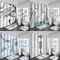 Oil Paint Art Shower Curtain Set Waterproof Bathroom Curtains Bath Mat Toilet Lid Cover Pedestal Rug Bathtub Carpet Home Decor