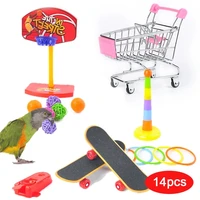 funny bird parrot toys set pet activity stress reliever basketball skateboard for canaries supplies bird cage parrot skate