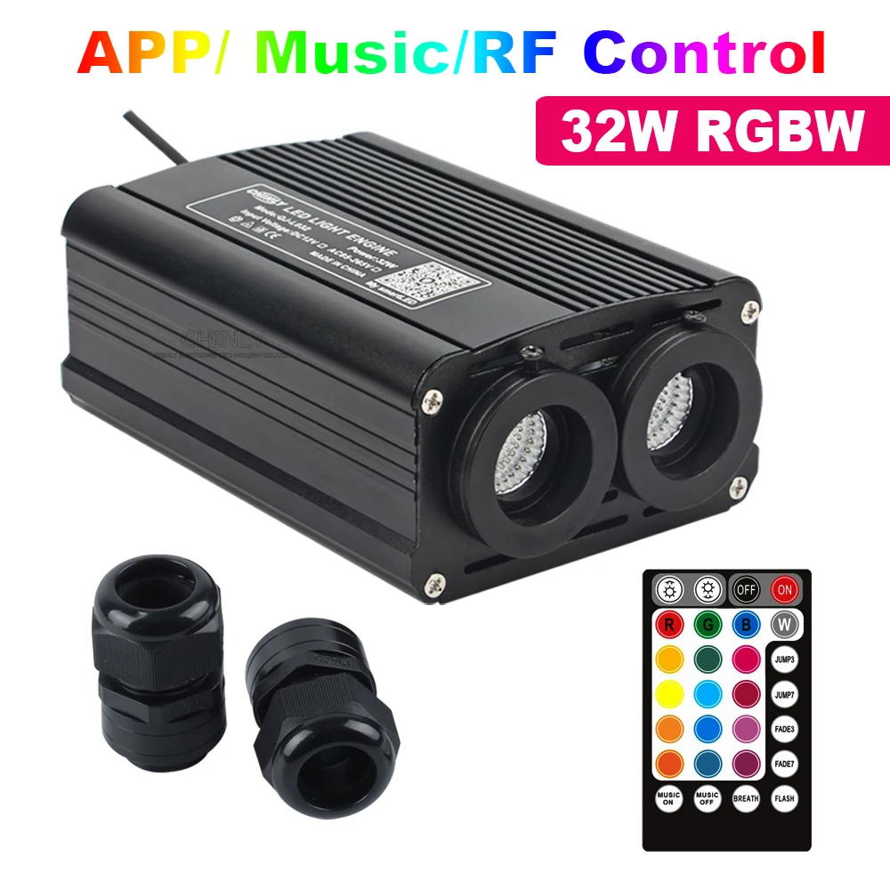 RGBW 32W LED Fiber Optic Engine Smart Bluetooth /Music /RF Remote Control double Head Light Source for All Fiber Optic Cable