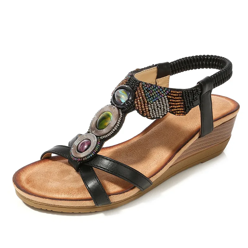 

Sandals Women Retro Beaded High Heel Sandals Sexy Wedge Summer Shoes Outdoor Walking Women Pumps Gladiator