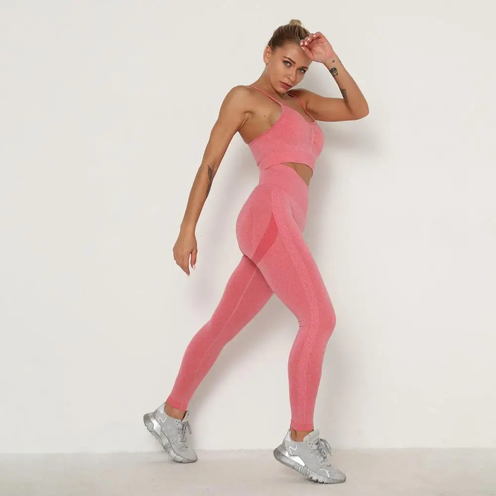 

Seamless Yoga Set Women Workout Sportswear Gym Clothing Fitness Long Sleeve Crop Top High Waist Leggings+Sport Bra Sports Suits