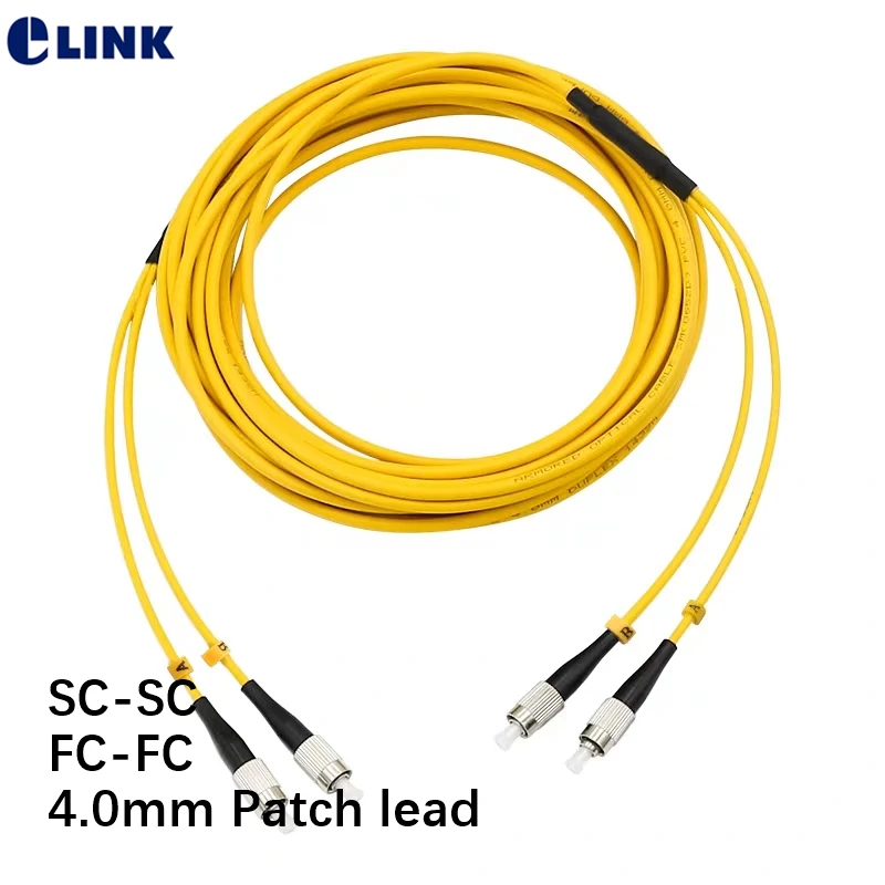5pcs 15mtr 4.0mm Fiber optic Patch cord Armored duplex SC-SC FC-FC 2 core Bold cable ftth jumper SM DX 4.0mm painting machine