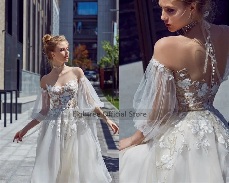 Eightree в винтажном стиле Короткие свадебное платье кружевное Пышное Платье с