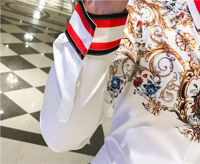 Золото Футболка с принтом 2020 Весенняя брендовая мужская рубашка длинным рукавом