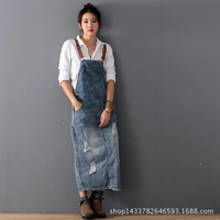 women fashion loose maxi denim dress plus size 5xl suspenders strap ladies ripped bib blue 2022 holes jean