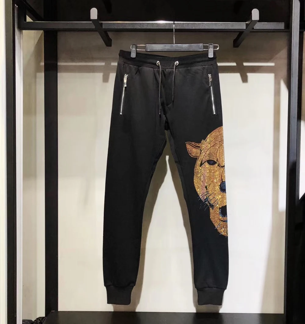 Брендовая одежда мужские спортивные штаны Стразы с большим львом свитшот