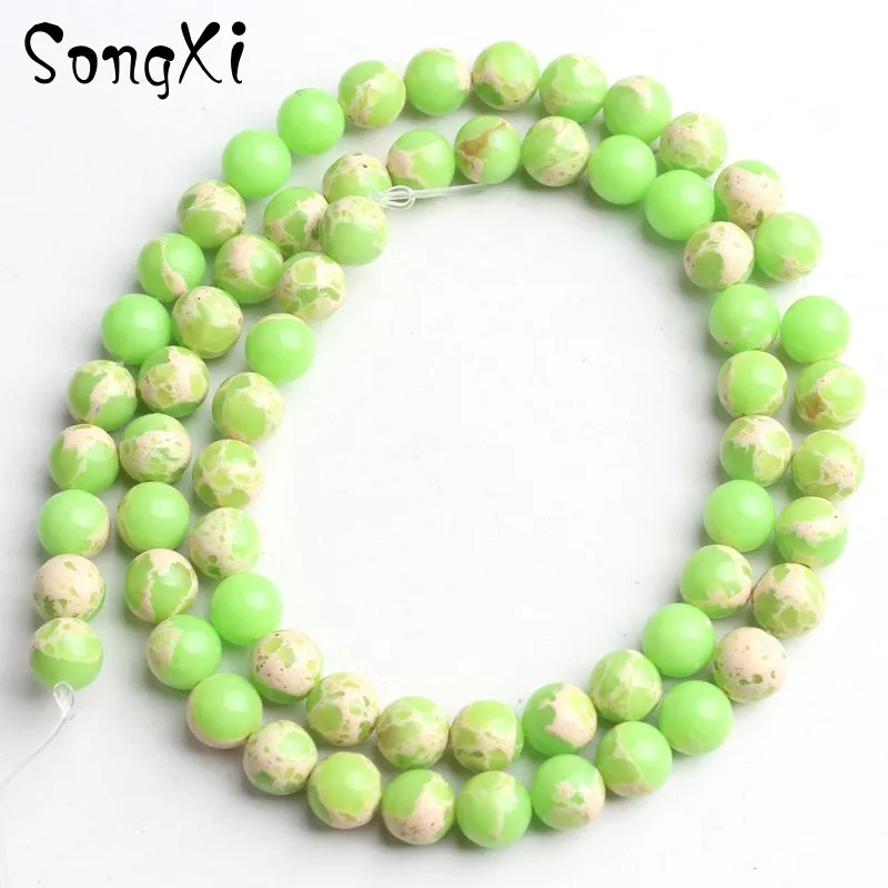 Natural Stone Green Sea Sediment Jaspers Bead 4/6/8/10/12MM Round Loose Beads For Jewelry Making Diy Bracelets Necklace 15 Inch | Украшения