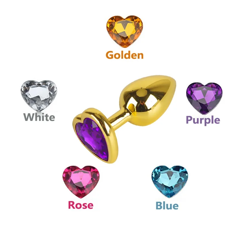 Анальная пробка с золотым металлическим розовым кристаллом в форме сердца