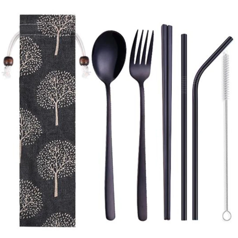 Fork Cutlery Set Straws Storage Bag Supplies Picnic Kitchen Utensils Tool | Дом и сад
