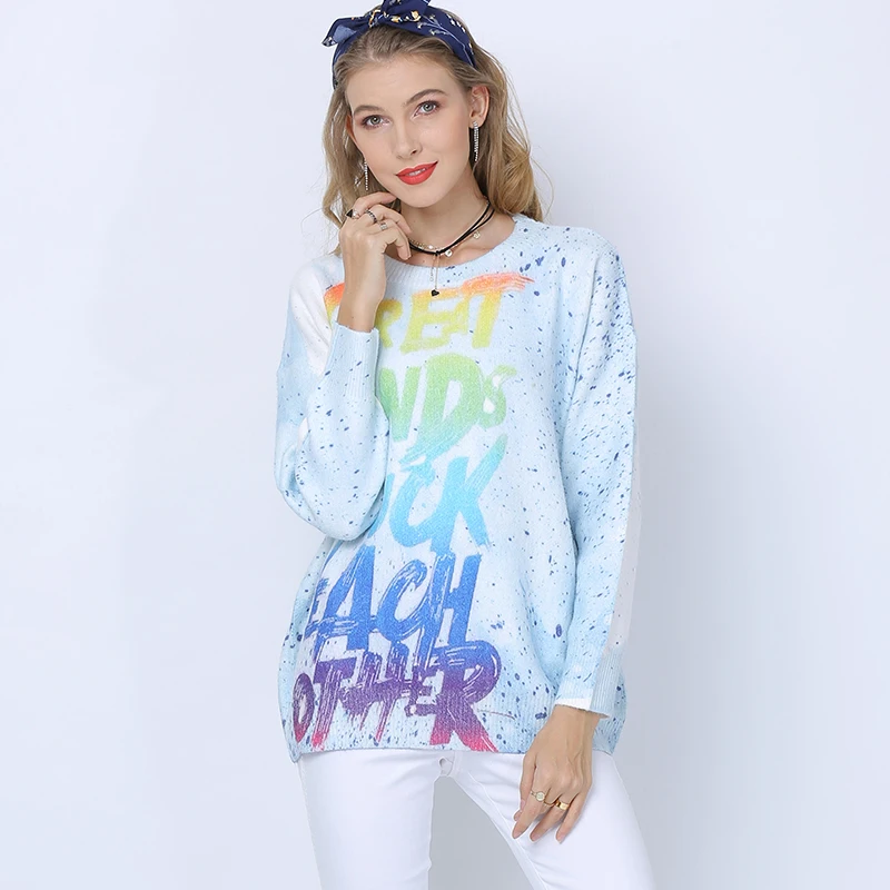 Women's Pullovers Sweater Oversized Letter Print O Neck Loose Knitted Sweaters Womens Clothes Tops Sueter Mujer Invierno | Женская