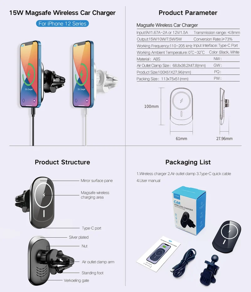 

15W New Magnetic Wireless Charger is Suitable For Iphone 12 Magnetic Car Wireless Fast Charger Holder