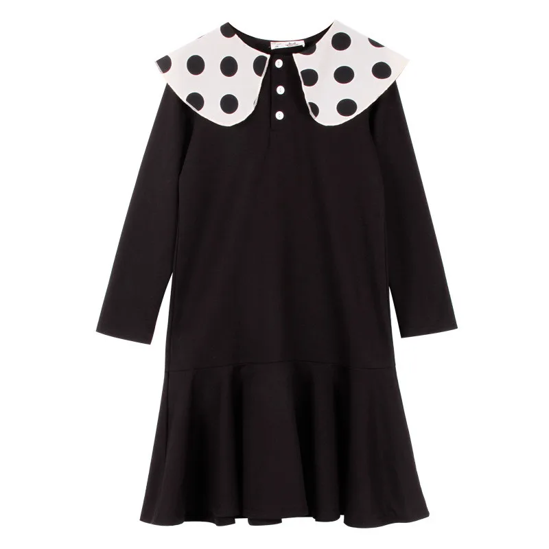 6 to 16 years kids &amp teenager girls dot print collar long sleeve cotton casual ruffle flare dress children fall winter dresses | Детская