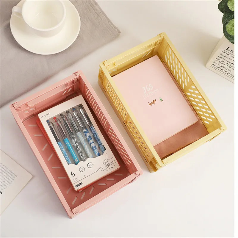 

Crates Collapsible Storage Box Fruit Food Toys Basket Mini Folding Organizer Plastic Desktop Storage Supplies Utility Cosmetic