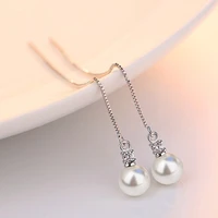 hot sale simple tassel earrings chain ear simulated pearl charm long drop earrings hanging brincos for women jewelry