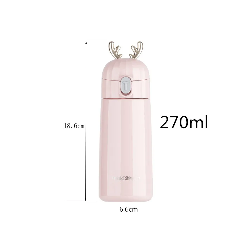 Bpa-free 270 мл милые 304 Термосы Из Нержавеющей Стали, двухслойные термосы с ушами оленя, термос, Дамская термальная бутылка для воды