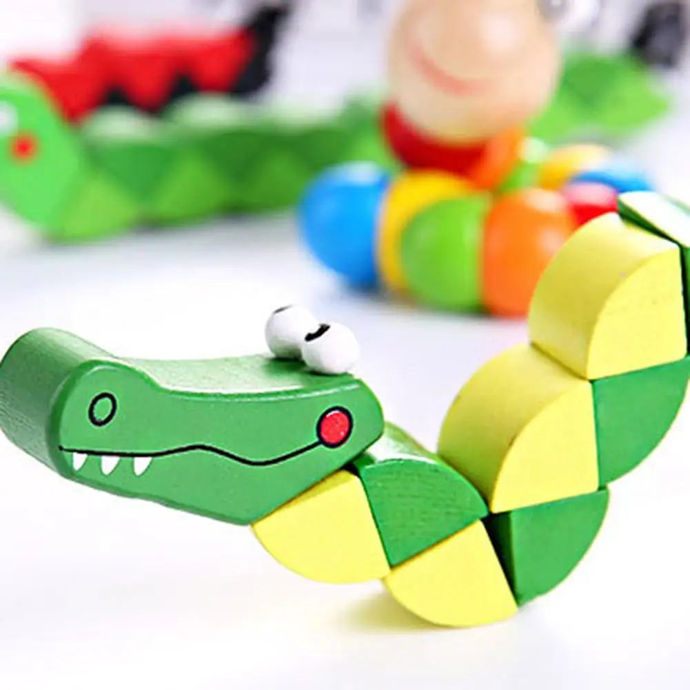 

Cartoon Wooden Twist Insect Bee Snake Flexible Puzzles Educational Kids Toy