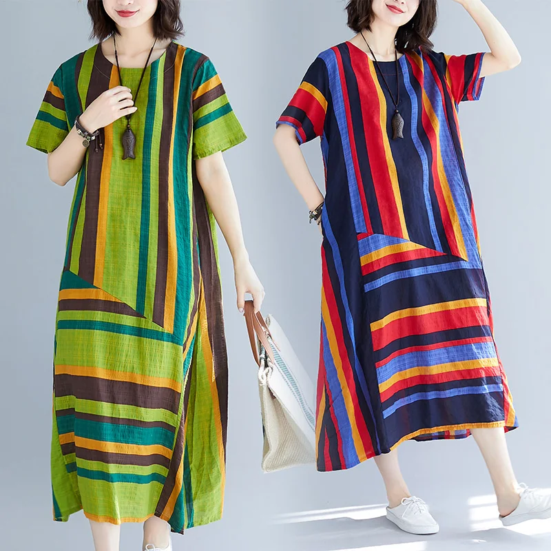 Женское летнее платье больших размеров одежда женское винтажное в полоску