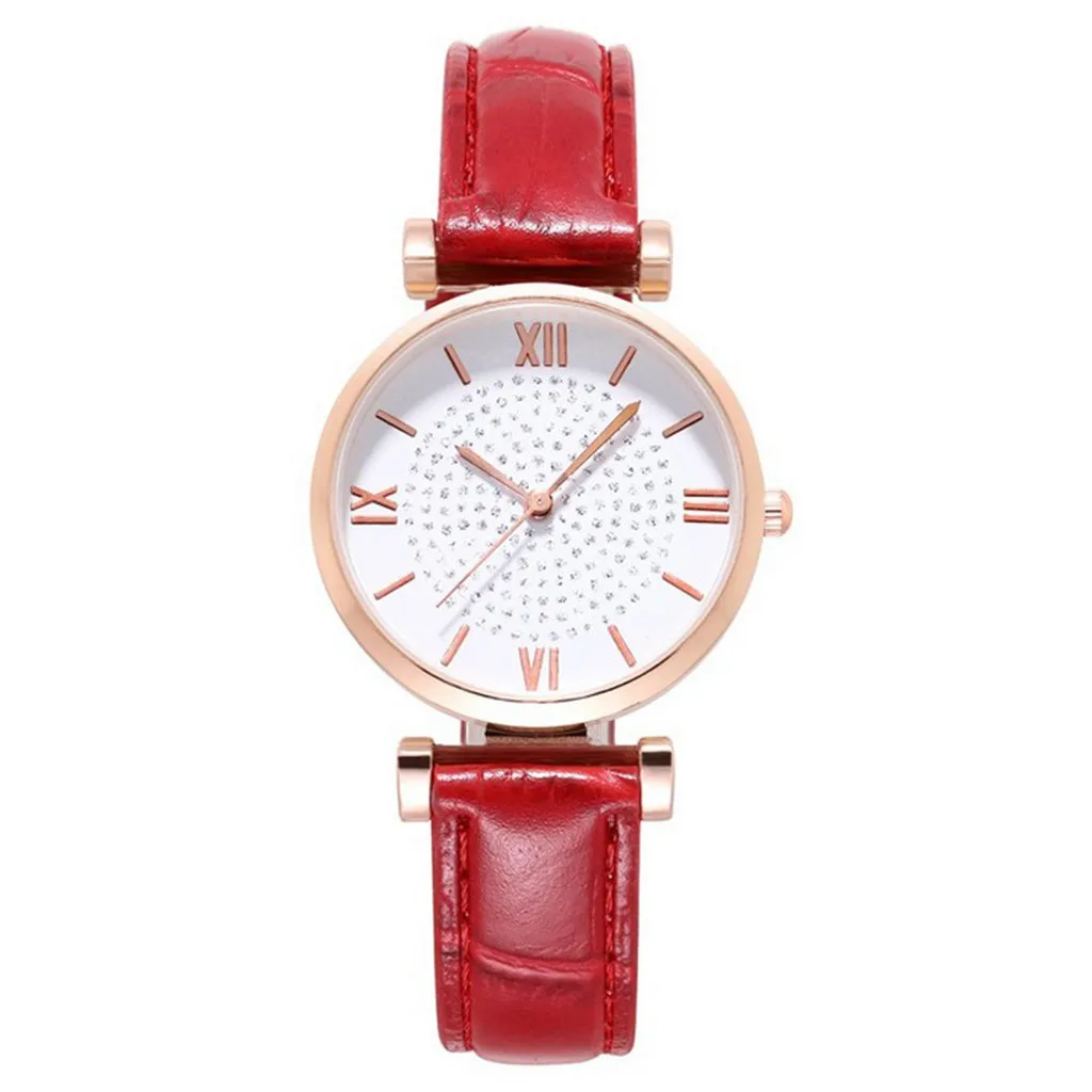 Женские кварцевые часы с кожаным браслетом 25 мм в римском стиле розового золота