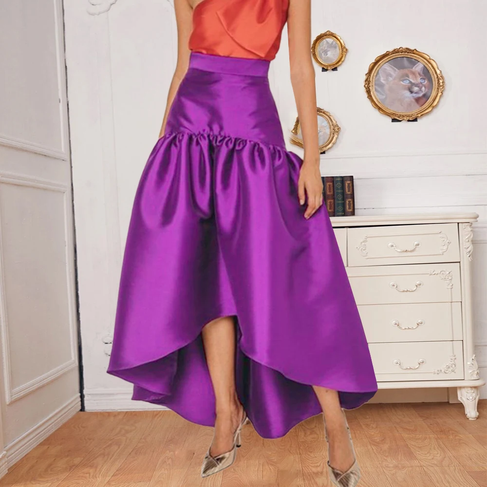 

Женская Длинная атласная юбка, фиолетовая шелковая юбка средней длины с разрезом, длинная юбка для выпускного вечера, официальная гладкая ю...