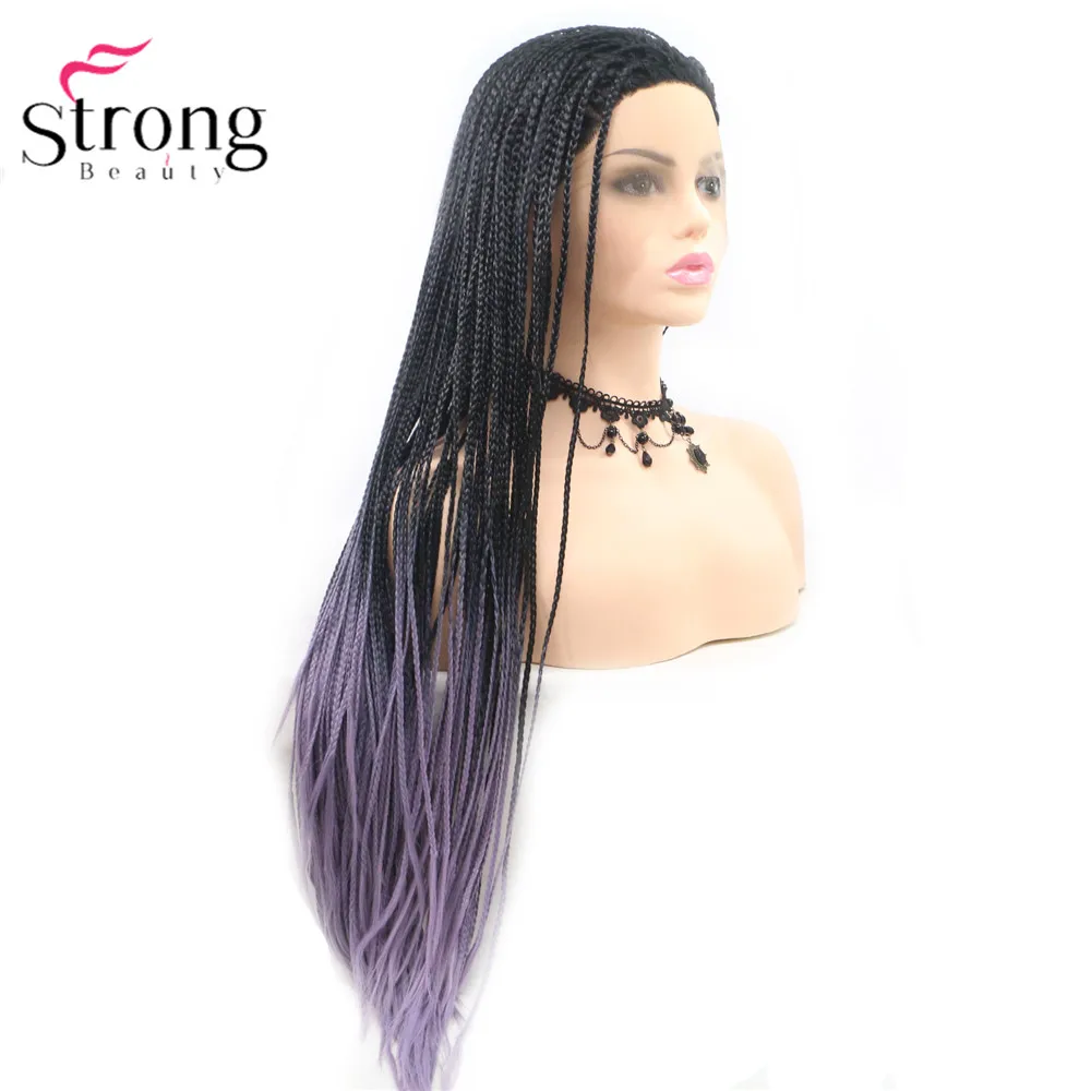 StrongBeauty коробка коса Кружева спереди длинный черный парик Омбре Синтетический Плетеный ящик косы парики для женщин