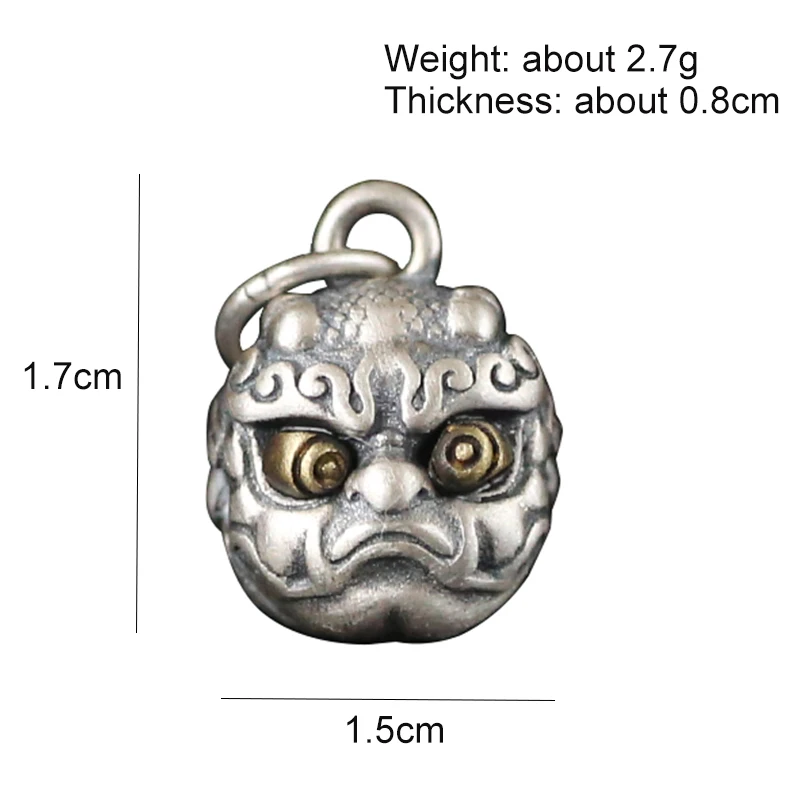 

V.YA 925 Real Sterling Silver Exorcism Bell Lucky Pendant for Men Women Unique Evil Beast Pendant Charm Jewelry NO Chain