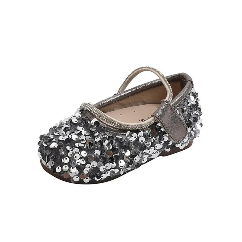 

Кожаные туфли с блестками для девочек, детские Серебристые дышащие лоферы на мягкой подошве для маленьких принцесс