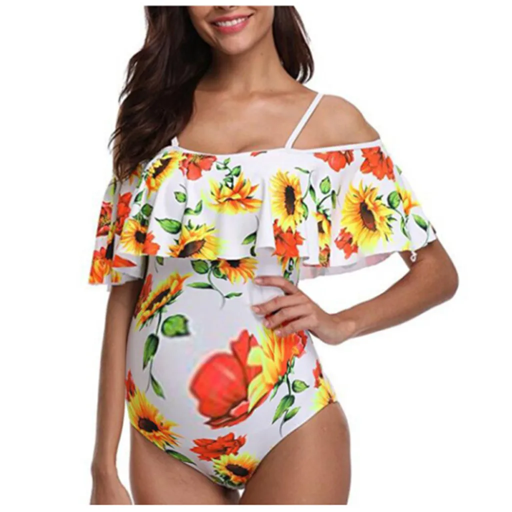 Для женщин беременных танкини принт бикини купальник пляжный костюм с оборками