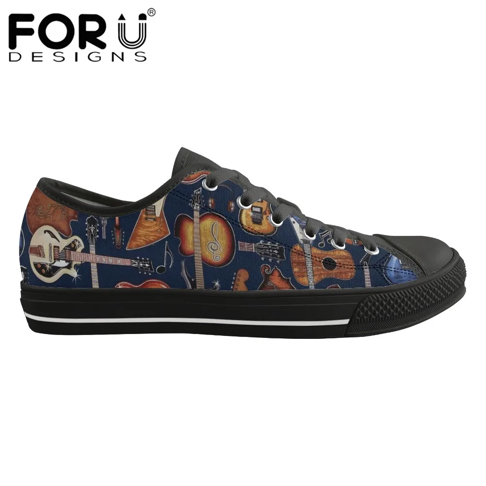 

FORUDESIGNS Women's Casual Canvas Flat Shoes Fashion Music Guitar Pattern Sneakers Ladies Spring Lace-up Shoes Zapatos de Mujer